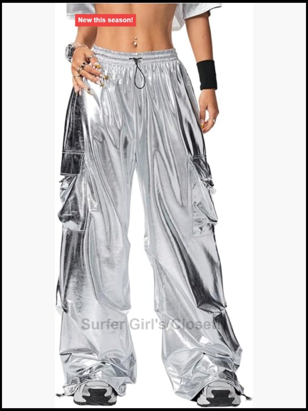 Metallic Cargo Pants Wide Leg Baggy Hip Hop Dance Rave Joggers